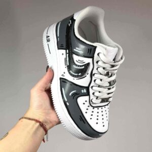 Nike Air Force One Custom Cartoon Dipinte A Mano Nero e Grigio