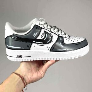 Nike Air Force One Custom Cartoon Dipinte A Mano Nero e Grigio