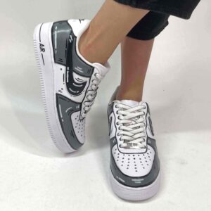 Nike Air Force One Custom Cartoon Dipinte A Mano Nero e Grigio