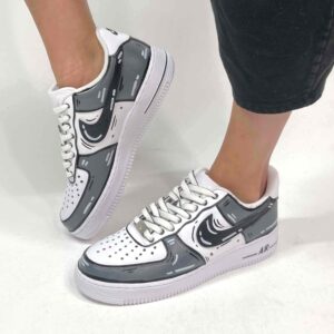Nike Air Force One Custom Cartoon Dipinte A Mano Nero e Grigio