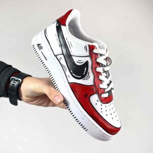 Nike Air Force One Custom Cartoon Dipinte A Mano Nero e Rosso