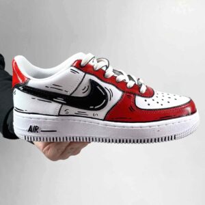 Nike Air Force One Custom Cartoon Dipinte A Mano Nero e Rosso