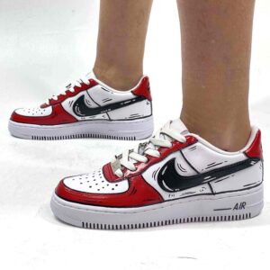 Nike Air Force One Custom Cartoon Dipinte A Mano Nero e Rosso