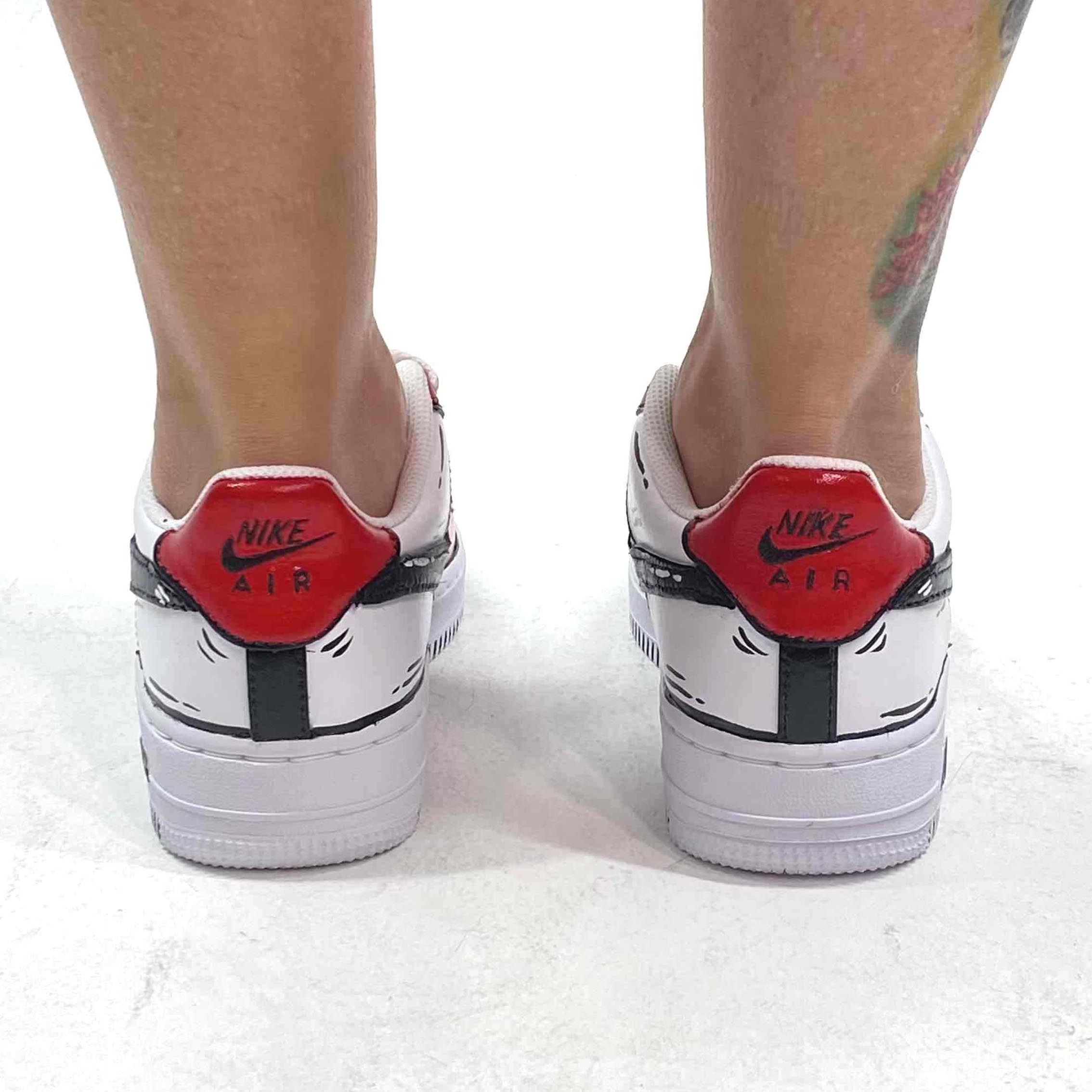 Nike Air Force One Custom Cartoon Dipinte A Mano Nero e Rosso