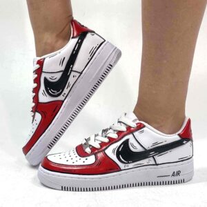 Nike Air Force One Custom Cartoon Dipinte A Mano Nero e Rosso