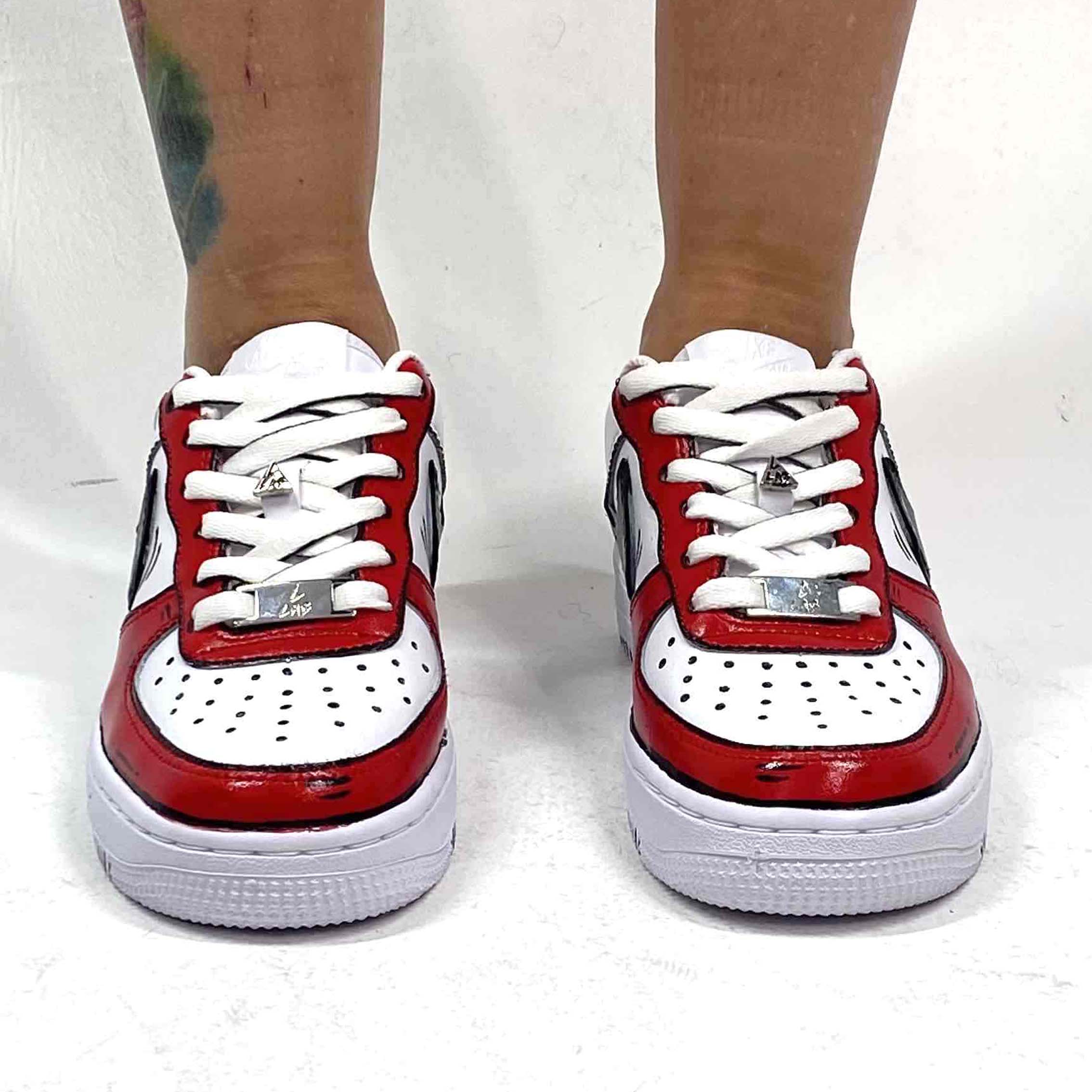 Nike Air Force One Custom Cartoon Dipinte A Mano Nero e Rosso