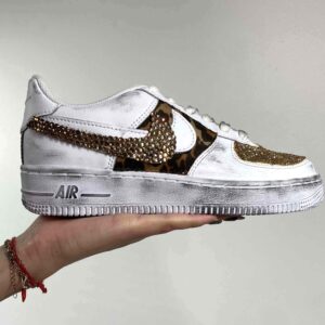 Nike Air Force One Custom Strass Oro, Glitter Oro e Tessuto Maculato