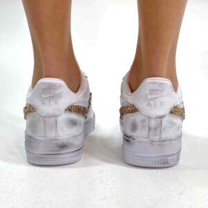 Nike Air Force One Custom Strass Oro, Glitter Oro e Tessuto Maculato