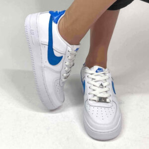Nike Air Force One Custom Swoosh Turchese e Dettagli Dipinti A Mano