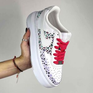 Nike Court Vision Low Platform Cartoon Dipinte A Mano Verde Acqua, Rosa e Lilla Maculato
