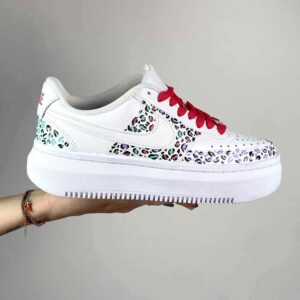 Nike Court Vision Low Platform Cartoon Dipinte A Mano Verde Acqua, Rosa e Lilla Maculato