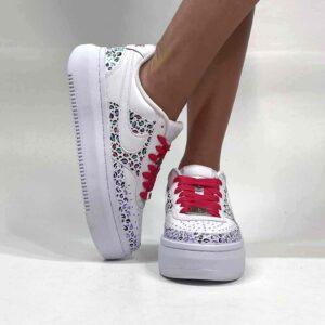 Nike Court Vision Low Platform Cartoon Dipinte A Mano Verde Acqua, Rosa e Lilla Maculato