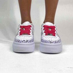 Nike Court Vision Low Platform Cartoon Dipinte A Mano Verde Acqua, Rosa e Lilla Maculato