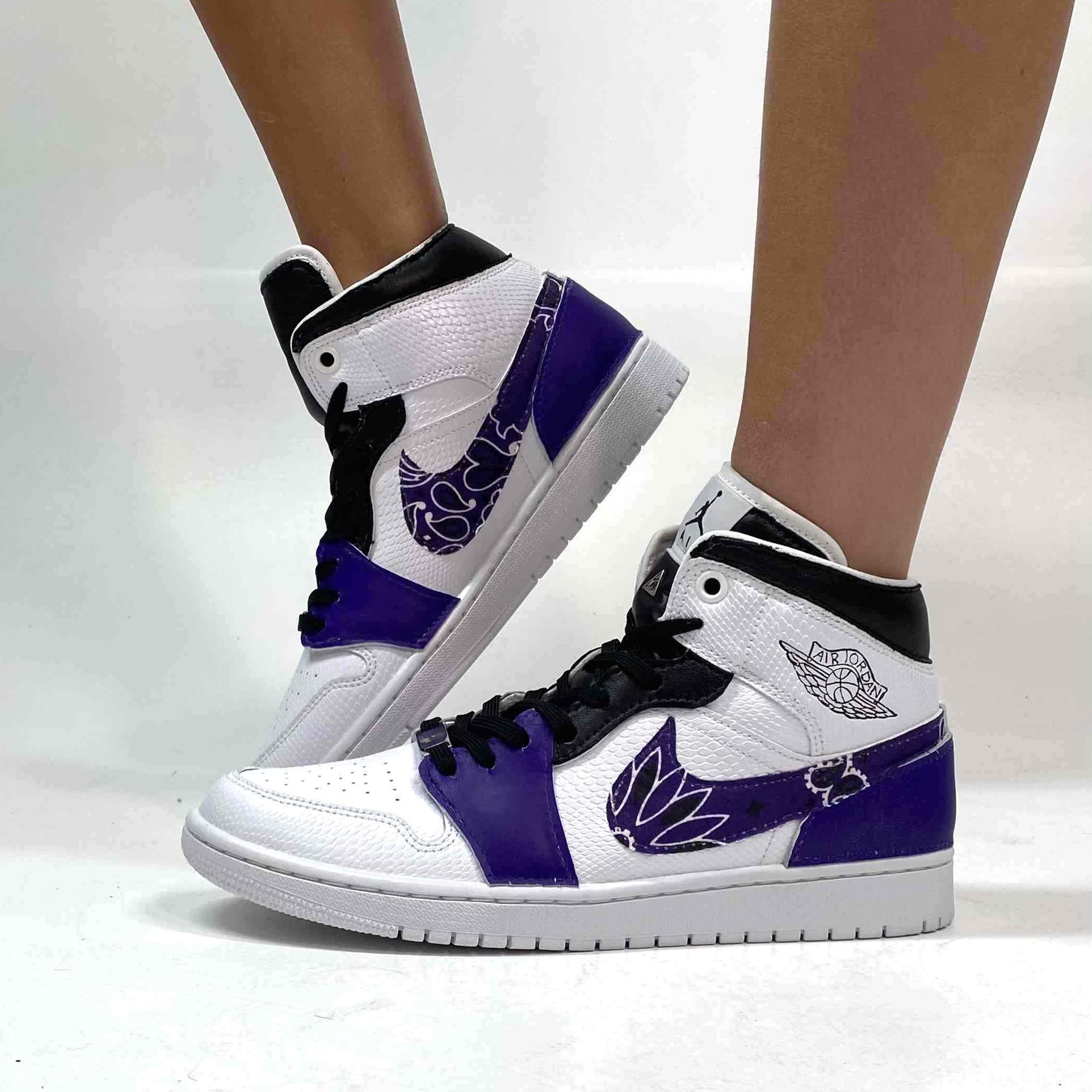 Nike Jordan 1 Custom Bandana Viola e Inserti Pelle LLab Scarpe Custom