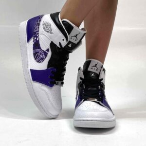 Nike Jordan 1 Custom Bandana Viola e Inserti Pelle LLab Scarpe Custom