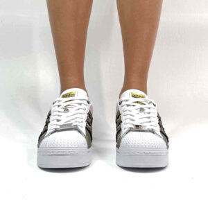 Adidas Superstar Bold Personalizzate Squamato e Lurex Oro, Bande Squamato e Borchie Oro