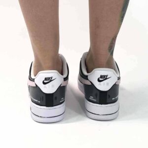 Nike Air Force 1 Custom Cartoon Dipinte A Mano Grigio Swoosh e Lacci Rosa