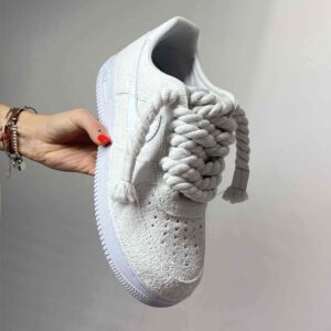 Nike Air Force 1 Custom Rope Lacci Corda Bianchi e Total Glitter Bianco