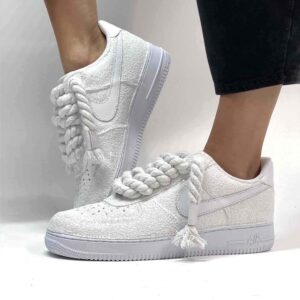 Nike Air Force 1 Custom Rope Lacci Corda Bianchi e Total Glitter Bianco