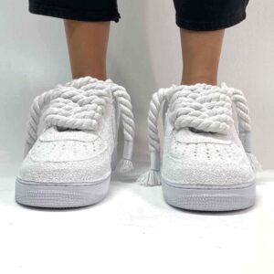 Nike Air Force 1 Custom Rope Lacci Corda Bianchi e Total Glitter Bianco