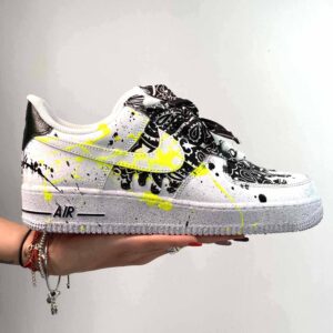 Nike Air Force One Custom Bandana Nera e Sporcatura Nera e Giallo Fluo