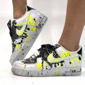Nike Air Force One Custom Bandana Nera e Sporcatura Nera e Giallo Fluo