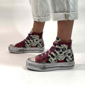 Converse All Star Personalizzate Platform 3 Teschi Messicani