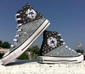 Converse All Star Personalizzate Glitter Argento & Pepe Sale "DIAGON ALLEY"