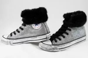 Converse All Star Personalizzate Lurex Argento e Pelliccia Ecologica