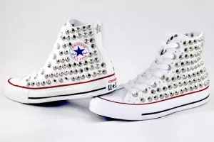 Converse All Star Personalizzate Total Borchie & Strass Bianco