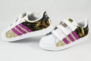 Adidas Superstar Personalizzate Bambino Leo Glitter Fucsia e Oro