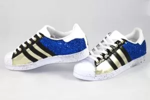 Adidas Superstar Personalizzate Glitter Blu & Platino