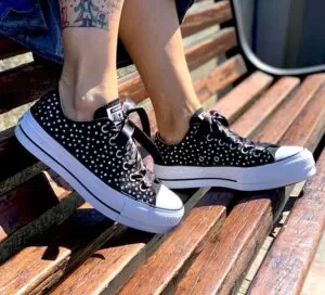 Converse All Star Personalizzate Platform Strass & Laccetti In Raso