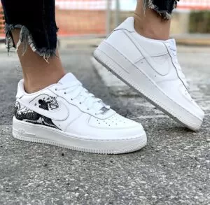 Nike Air Force One Custom Dipinte A Mano Onda Japan Bianco & Nera