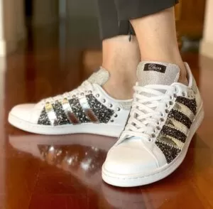 Adidas Stan Smith Personalizzate Glitter Pepe & Sale, Bande Specchio & Borchie