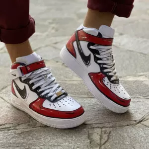 Nike Air Force One Custom MID Cartoon Dipinte A Mano Rosso e Nero