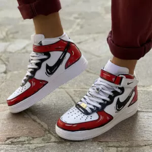 Nike Air Force One Custom MID Cartoon Dipinte A Mano Rosso e Nero