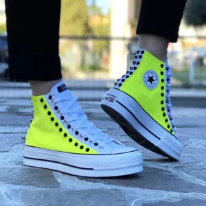 Converse All Star Personalizzate Platform Bianca & Giallo Fluo