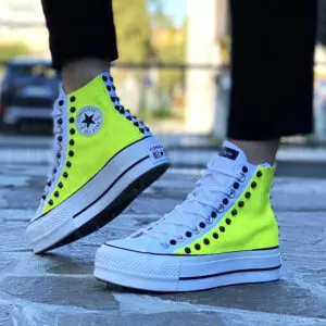 Converse All Star Personalizzate Platform Bianca & Giallo Fluo
