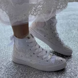 Converse Personalizzate Sposa Pizzo, Strass & Swarovski