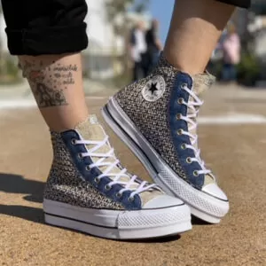 Converse All Star Personalizzate Platform Raffia & Glitter Blu