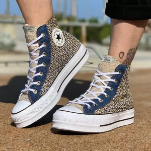 Converse All Star Personalizzate Platform Raffia & Glitter Blu