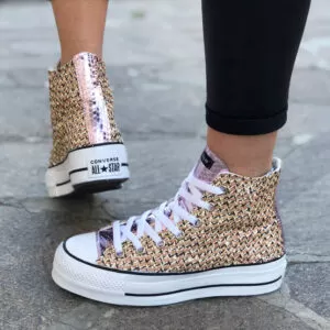 Converse All Star Personalizzate Platform Raffia & Glitter Rosa