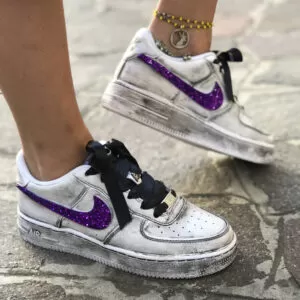 Nike Air Force One Custom Délavé Swoosh Glitter Viola