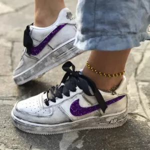 Nike Air Force One Custom Délavé Swoosh Glitter Viola