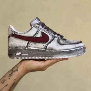 Nike Air Force One Custom Délavé Swoosh Bordeaux