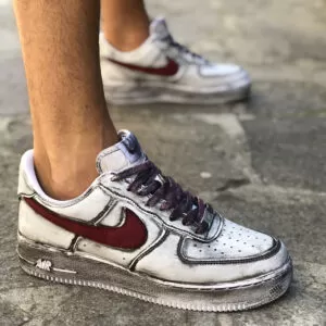 Nike Air Force One Custom Délavé Swoosh Bordeaux