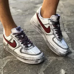 Nike Air Force One Custom Délavé Swoosh Bordeaux
