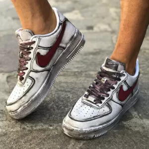 Nike Air Force One Custom Délavé Swoosh Bordeaux