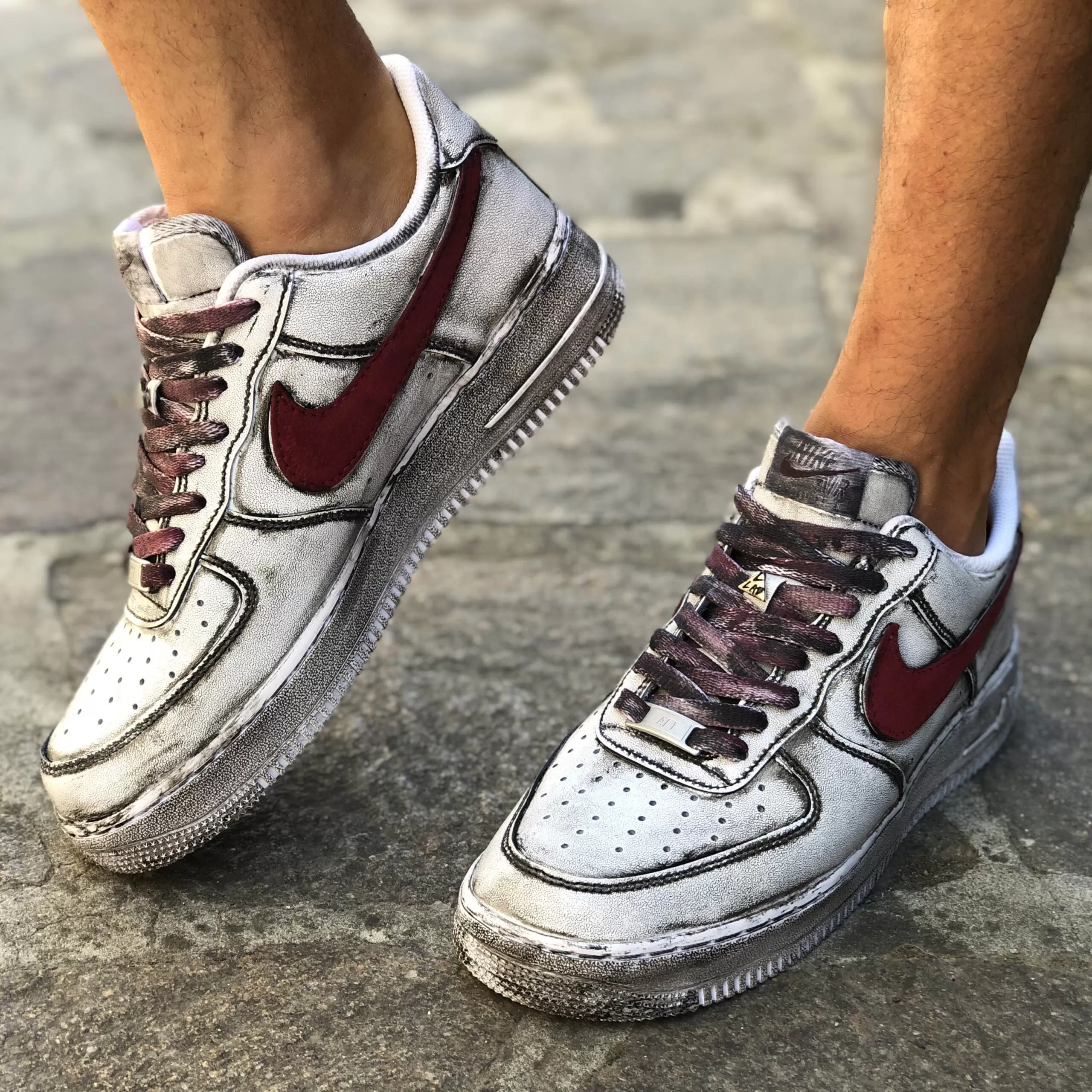 Nike Air Force One Custom Délavé Swoosh Bordeaux